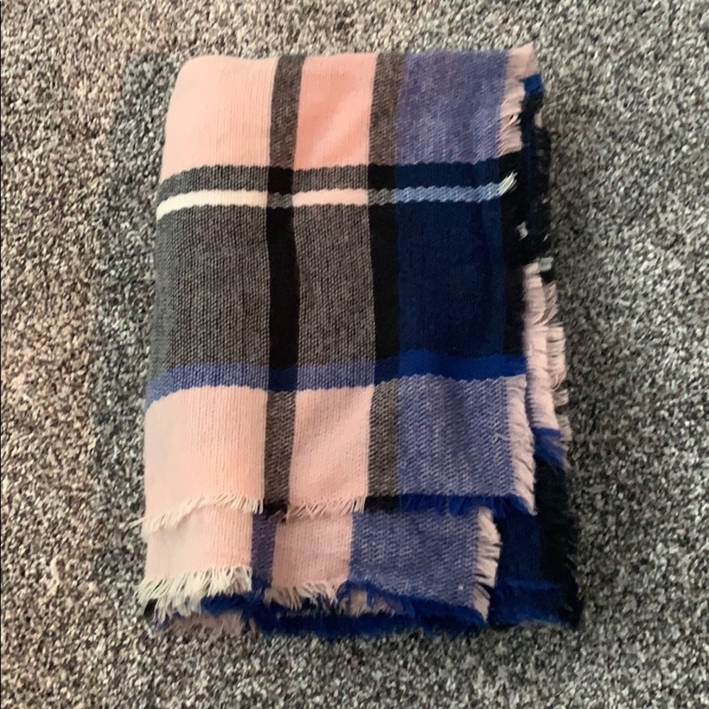 Blush, Black, Cream, and Royal Blue Blanket Scarf